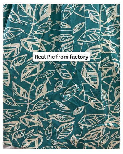 Sea Green White Leaf - Maternity Kurti with Feeding Zips - Soft Rayon