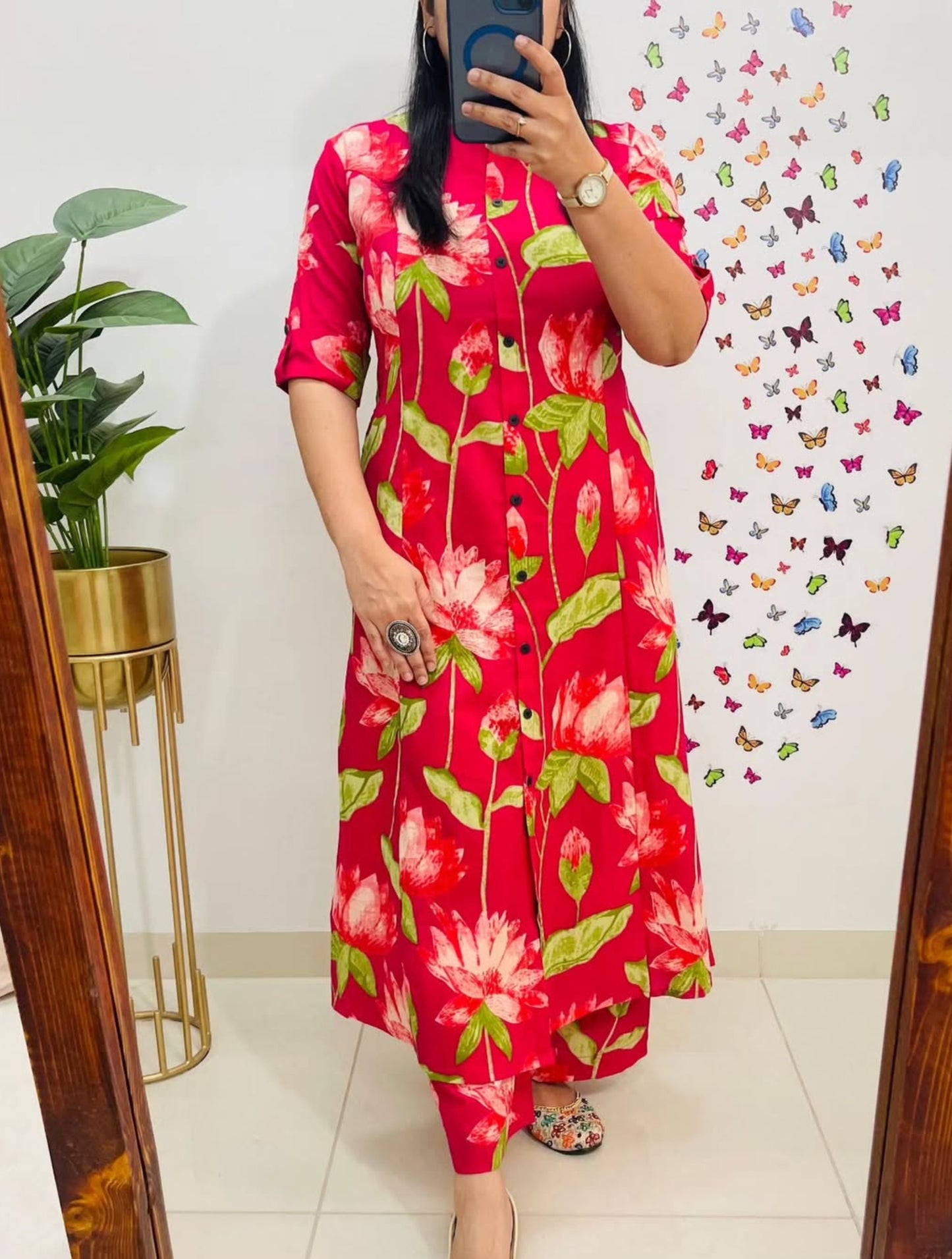 Knee Length- Lotus Red - Cord Sets - Pure Cotton