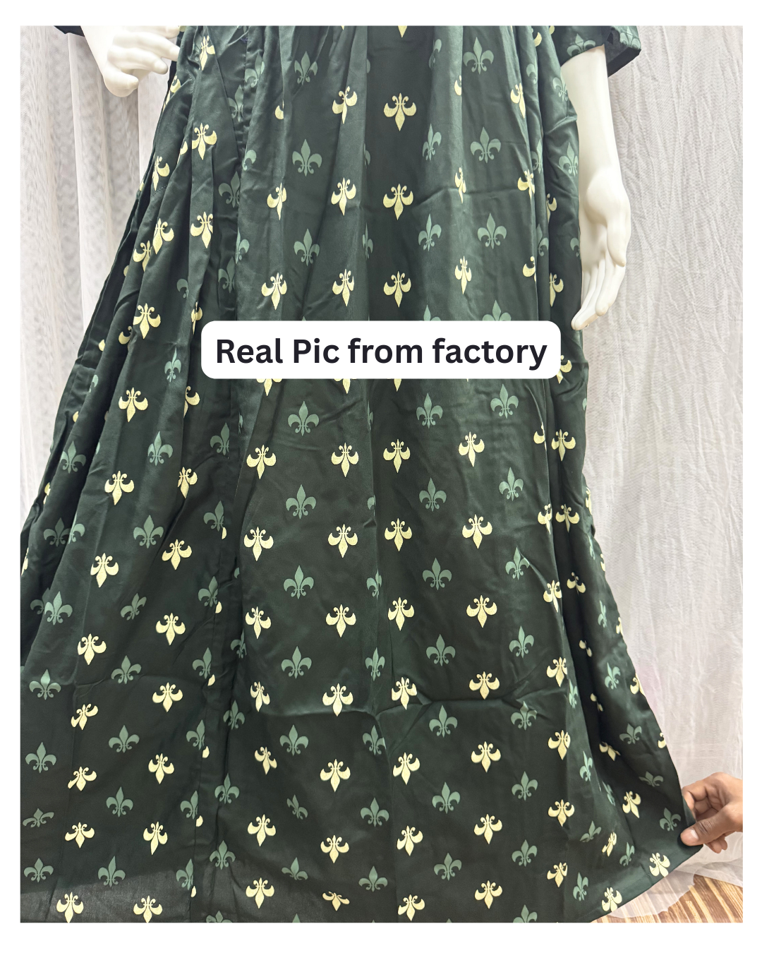 Green Cream Flower - Maternity Kurti with Feeding Zips - Soft Rayon