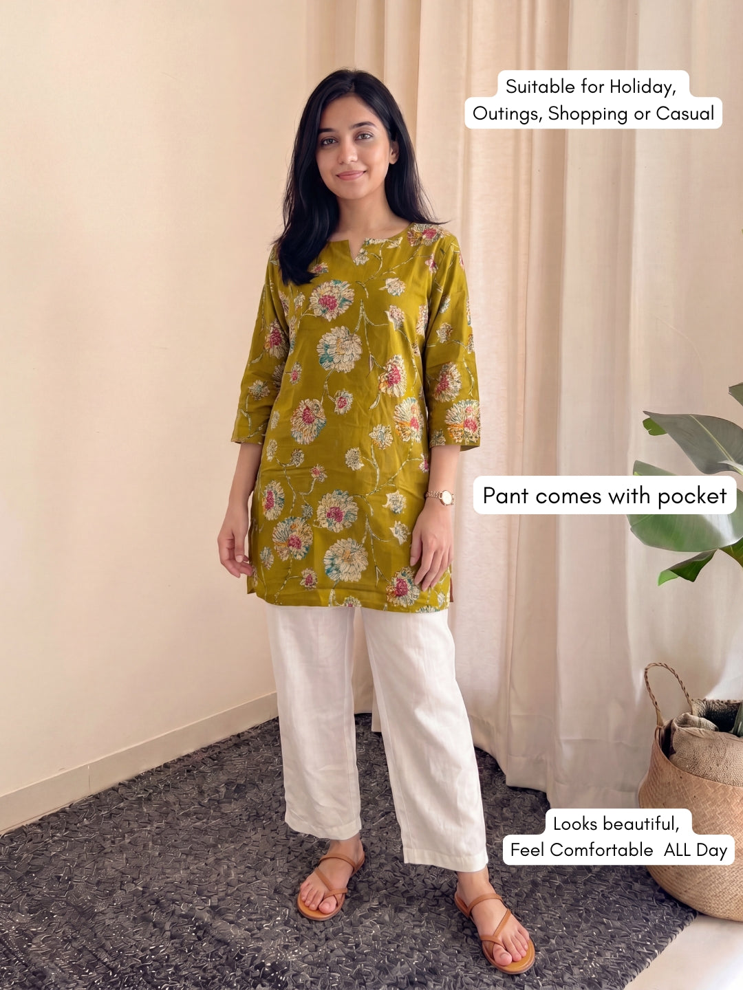 Desser Red Green - Cord Set with White Pant - Soft Rayon