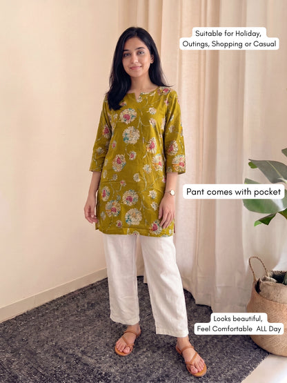 Desser Red Green - Cord Set with White Pant - Soft Rayon