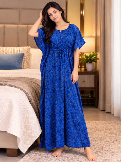 Kaftan - Indigo Charm - Maternity  Feeding Zips - Free Size - Soft Rayon