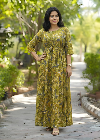 Floral - GREEN - Maternity Kurti with Feeding Zips - Soft Rayon