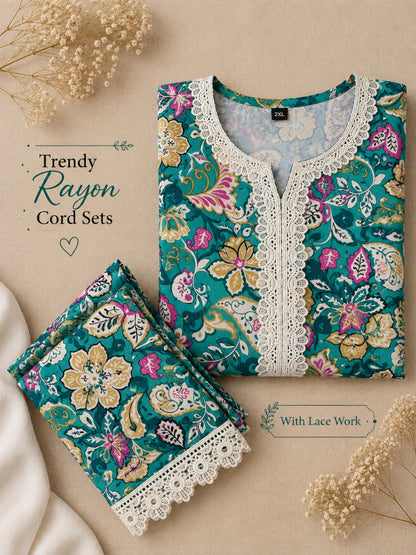 Lace Work - Sea Green - Cord Set - Soft Rayon