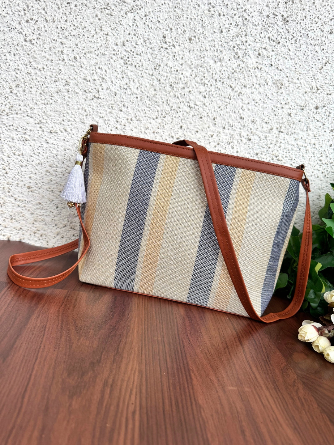 Minsk - 3 zip- Big size - Sling Bag - Stripes Yellow