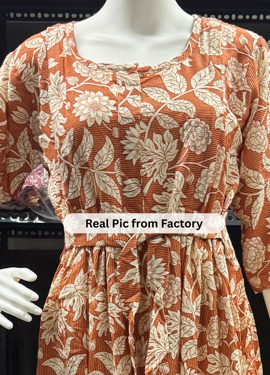 Leafy Stripes - Orange - Maternity Kurti with Feeding Zips - Soft Rayon