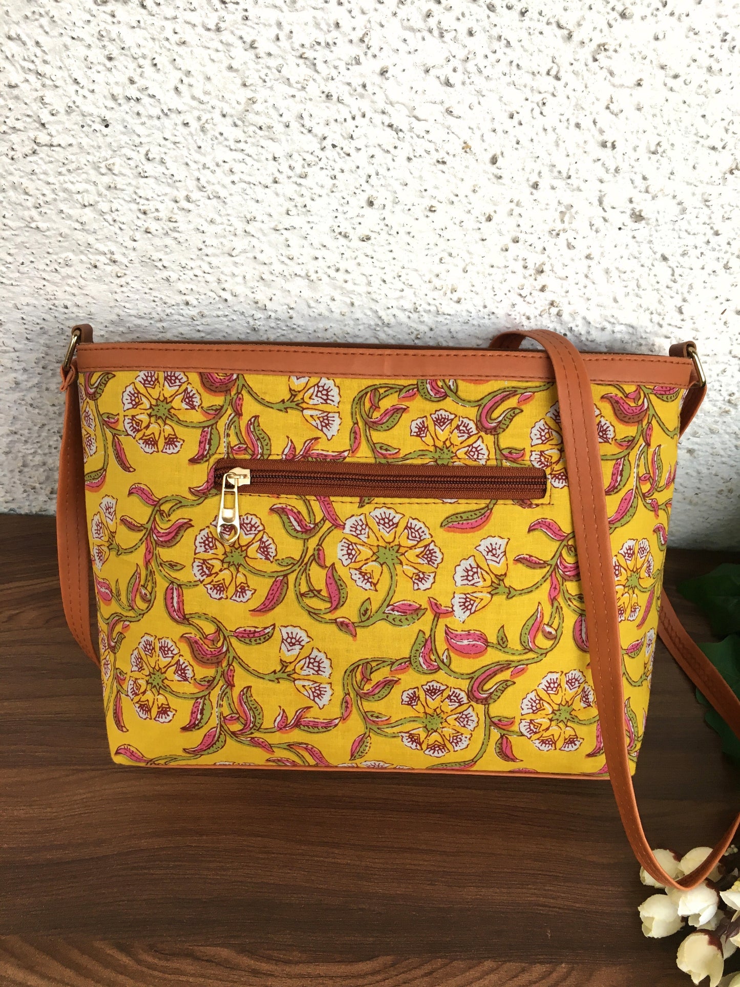 Minsk - 3 zip- Big size - Sling Bag - Yellow Flower