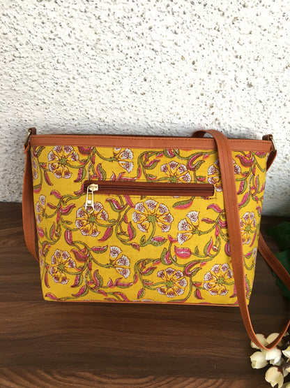 Minsk - 3 zip- Big size - Sling Bag - Yellow Flower