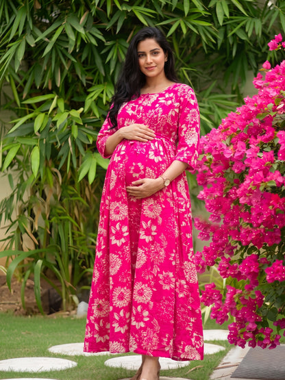Marigold Peach - Maternity Dress with Feeding Zips - Pure Cotton