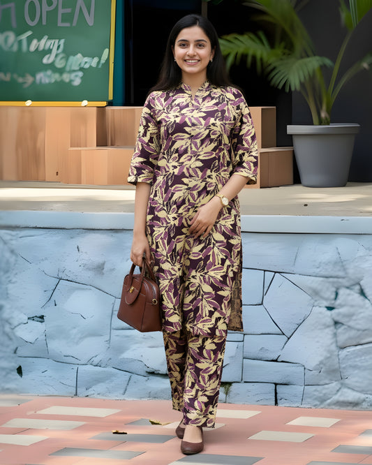 Knee Length - Purple Cream Jasmine - Cord Sets - Soft Rayon