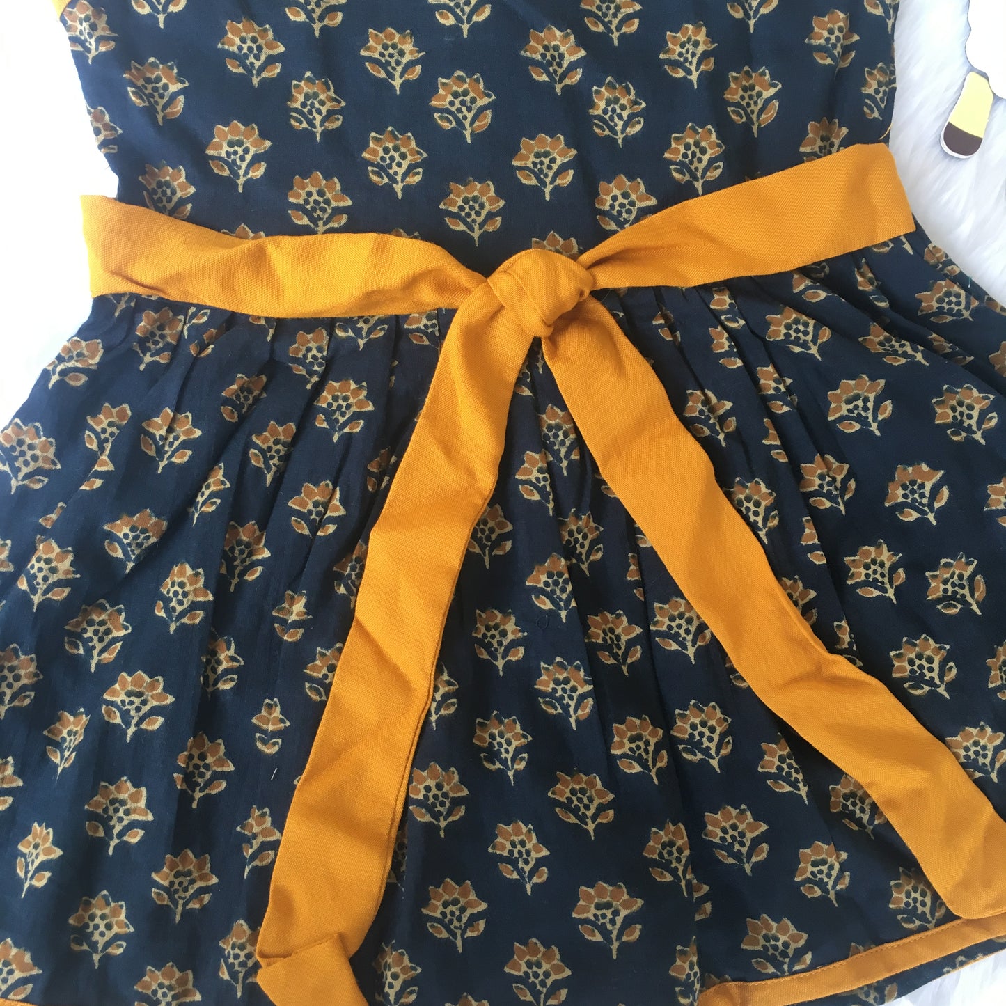 Baby Frock - Blue Flower & Yellow belt