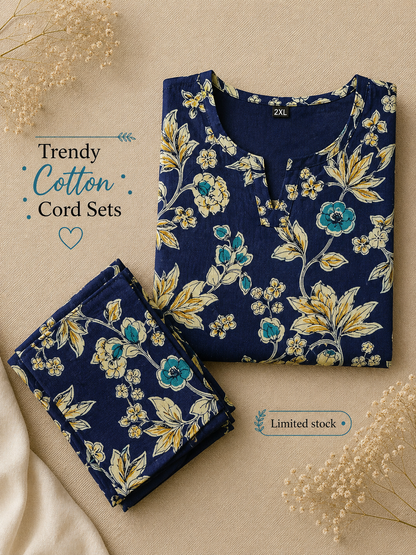 Blue Yellow Flower - Cord Set - Pure Cotton