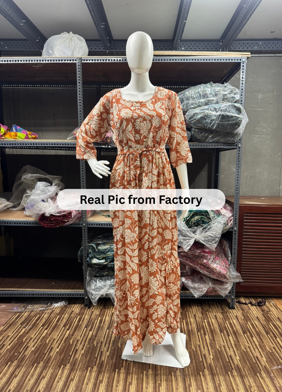 Leafy Stripes - Orange - Maternity Kurti with Feeding Zips - Soft Rayon