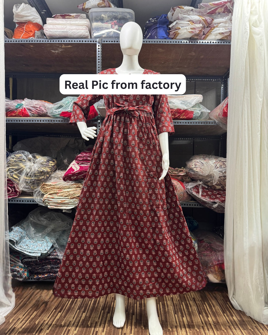 Ajrakh Sunflower - Maroon - Maternity Kurti with Feeding Zips - Cotton Flex - Thicker Fabric