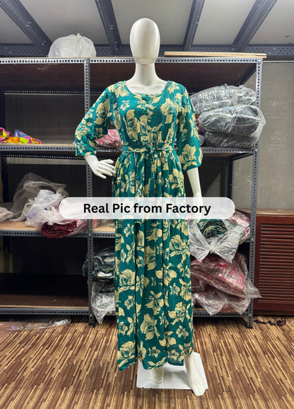 Tropical - Sea Green - Maternity Kurti with Feeding Zips - Soft Rayon