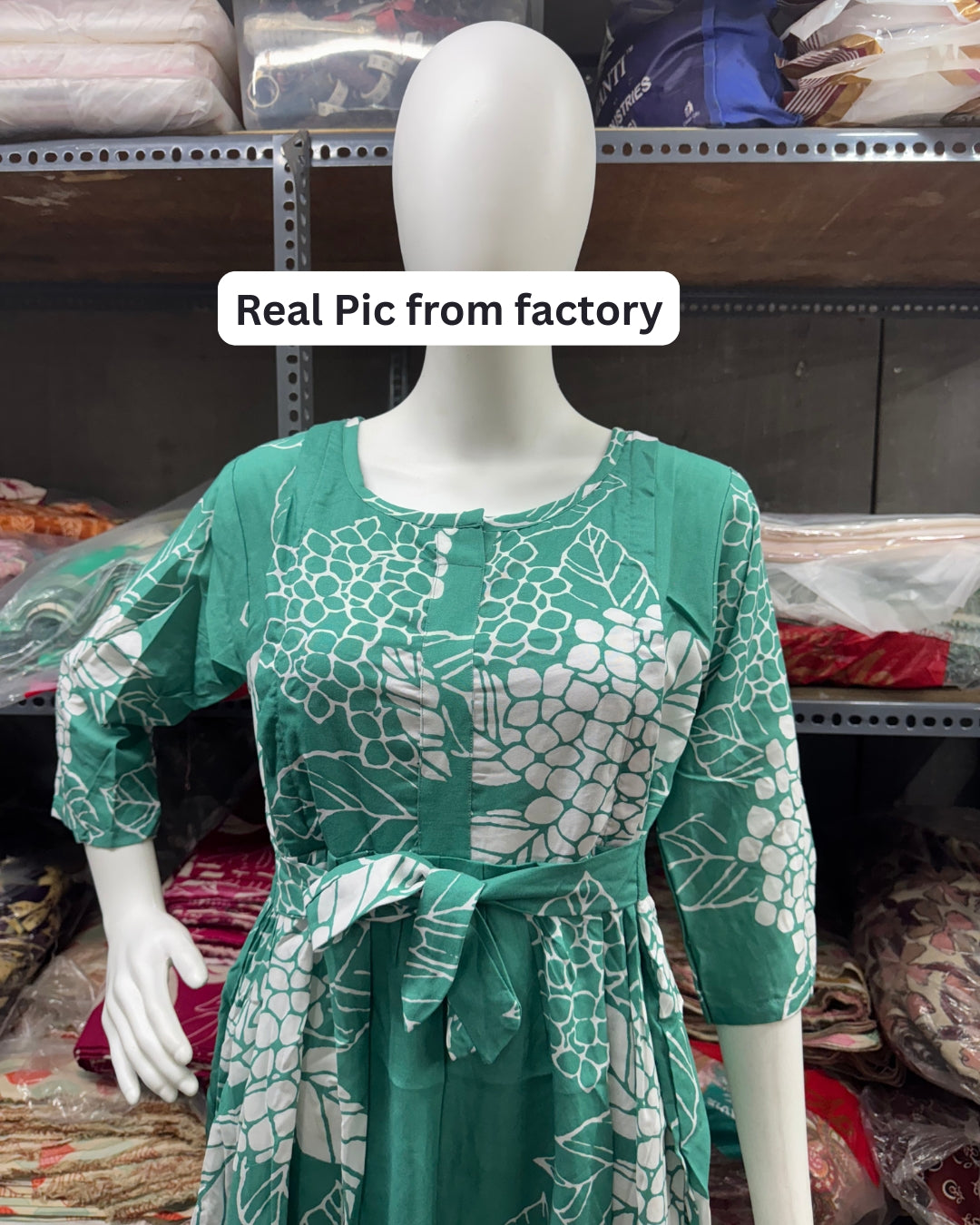 Sea Blue Big Flower - Maternity Kurti with Feeding Zips - Soft Rayon