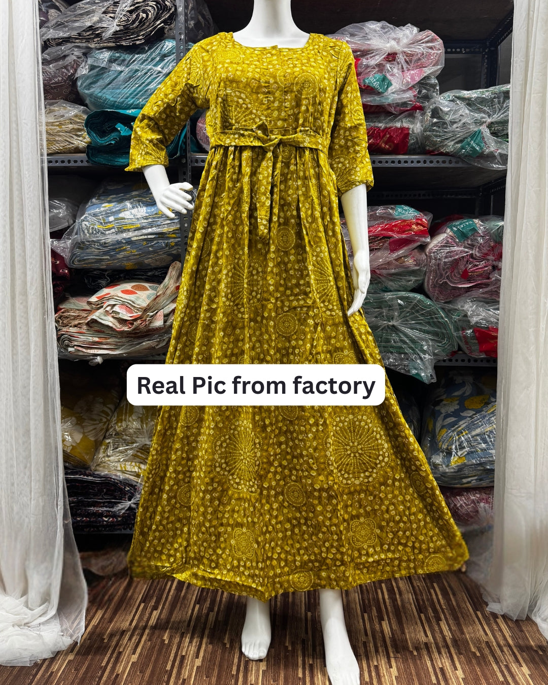Dessert Yellow Flower Bandhani - Maternity Kurti with Feeding Zips - Soft Rayon