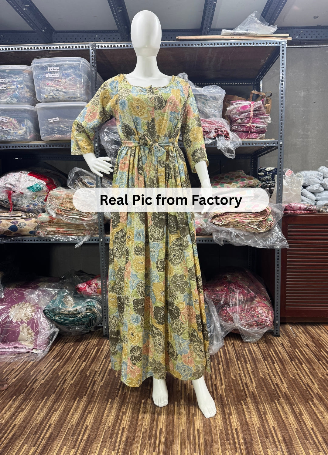 Sea Green Pink Rose - Maternity Kurti with Feeding Zips - Soft Rayon