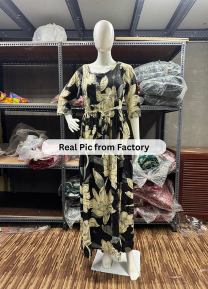 Black Cream Rose - Maternity Kurti with Feeding Zips - Soft Rayon