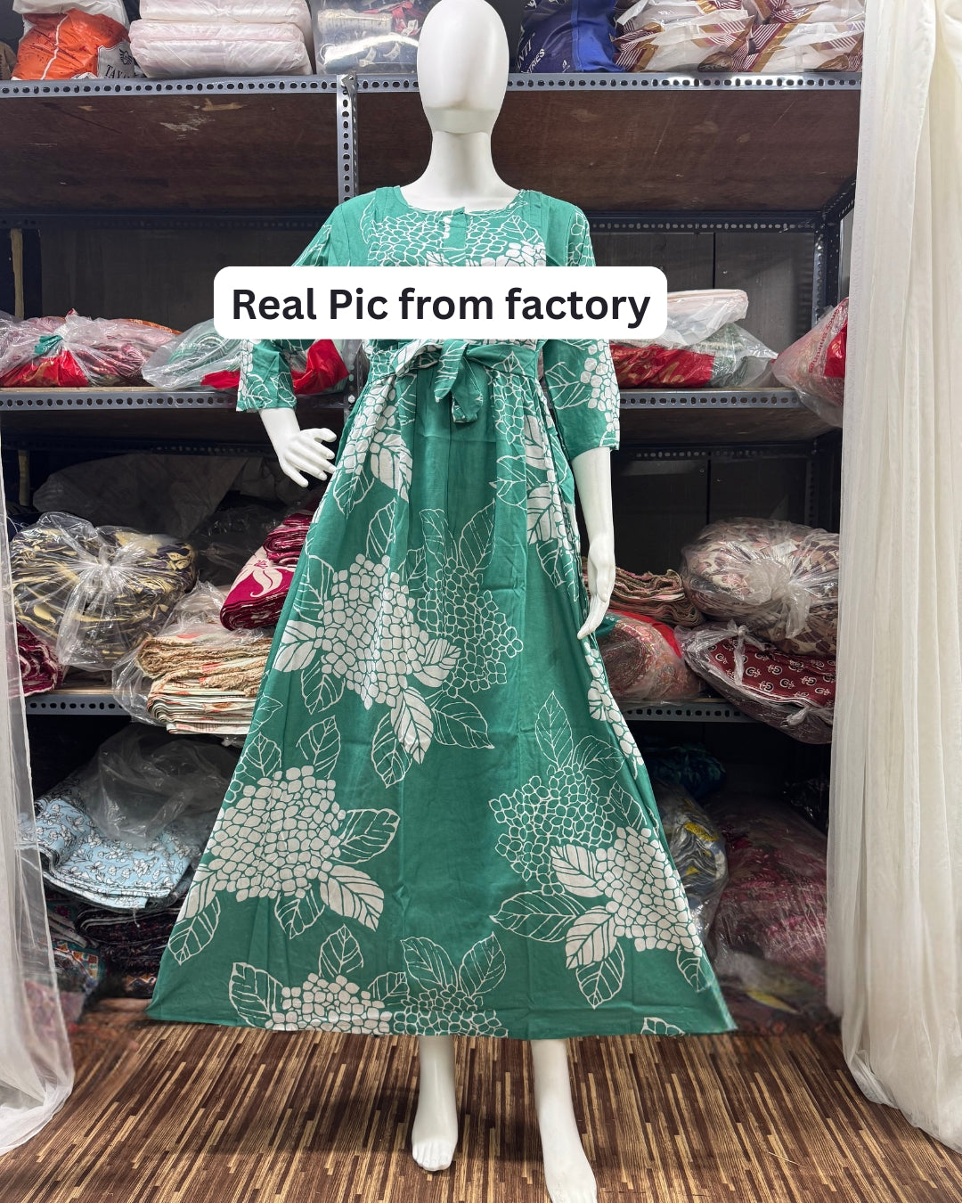 Sea Blue Big Flower - Maternity Kurti with Feeding Zips - Soft Rayon