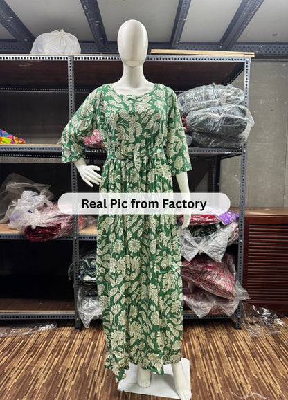 Leafy Stripes - Green - Maternity Kurti with Feeding Zips - Soft Rayon