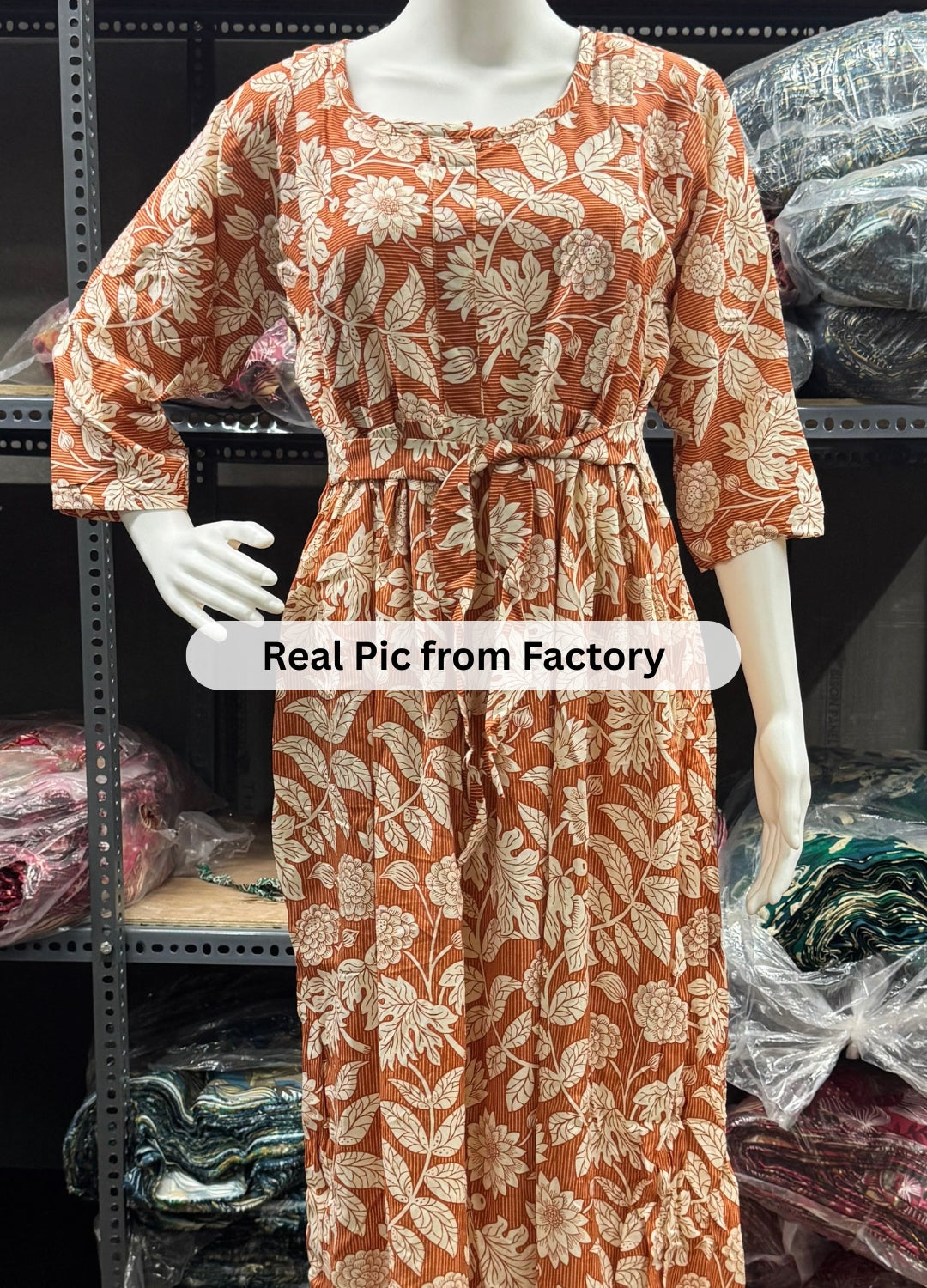 Leafy Stripes - Orange - Maternity Kurti with Feeding Zips - Soft Rayon