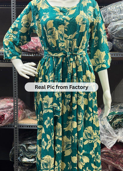 Tropical - Sea Green - Maternity Kurti with Feeding Zips - Soft Rayon