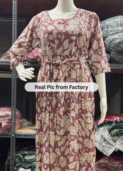 Leafy Stripes - Purple - Maternity Kurti with Feeding Zips - Soft Rayon