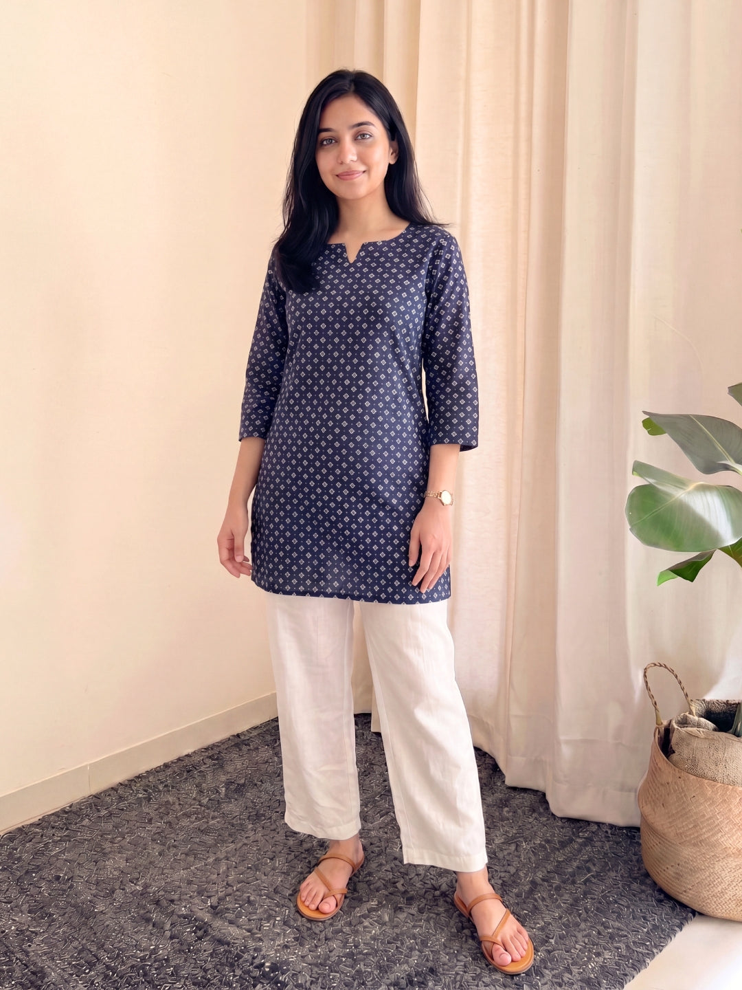 Blue Dot - Cord Set with White Pant - Pure Cotton