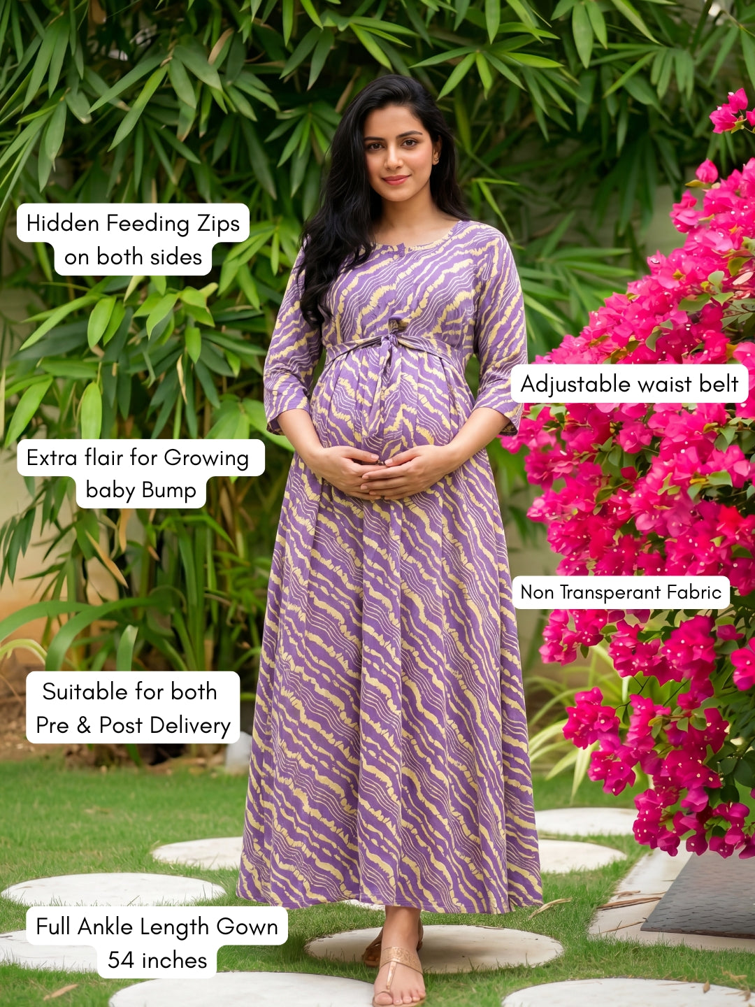 Stripes - Lavander - Maternity Kurti with Feeding Zips - Soft Rayon