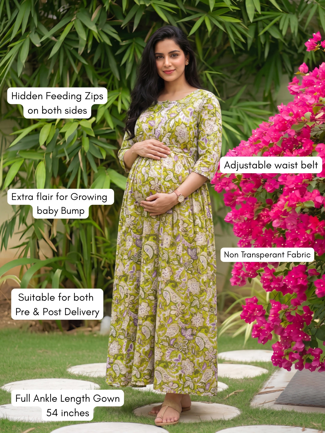 Pista Garden - Maternity Dress with Feeding Zips - Soft Rayon
