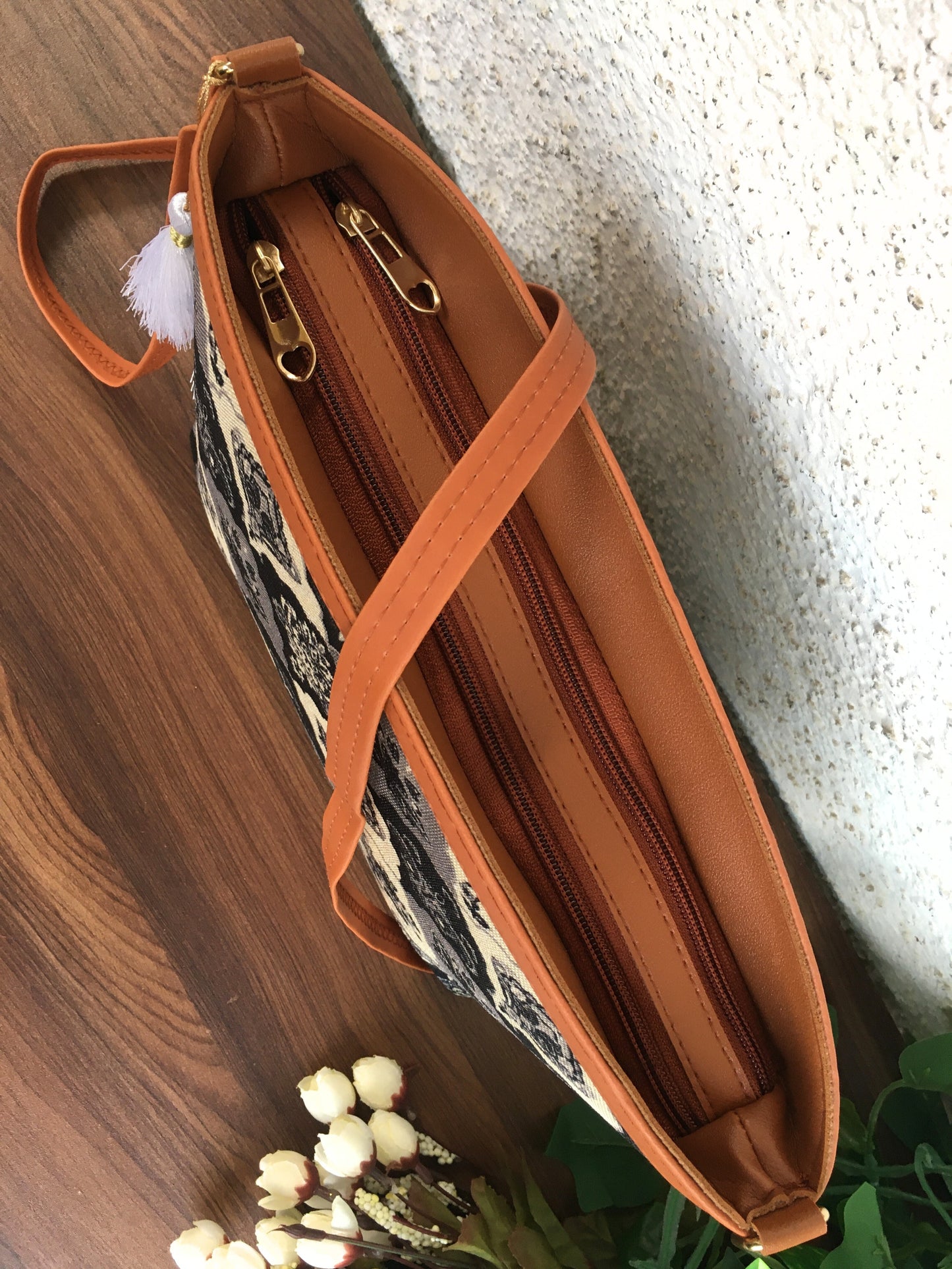 Minsk - 3 zip- Big size - Sling Bag - Royal Flower Black and White