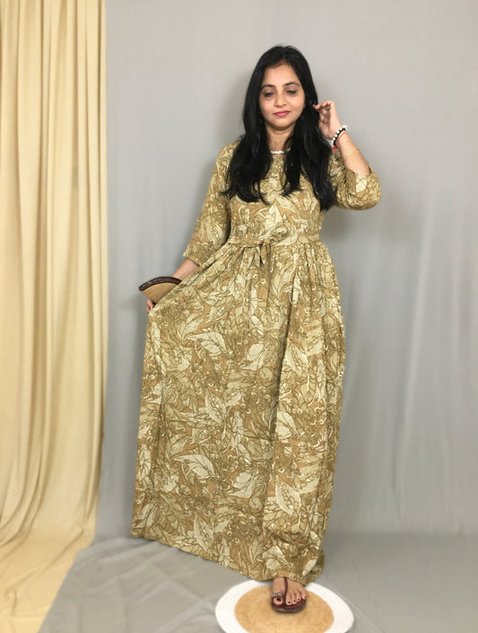 Multi Flower Dessert Cream  - Maternity Kurti with Feeding Zips - Soft Rayon