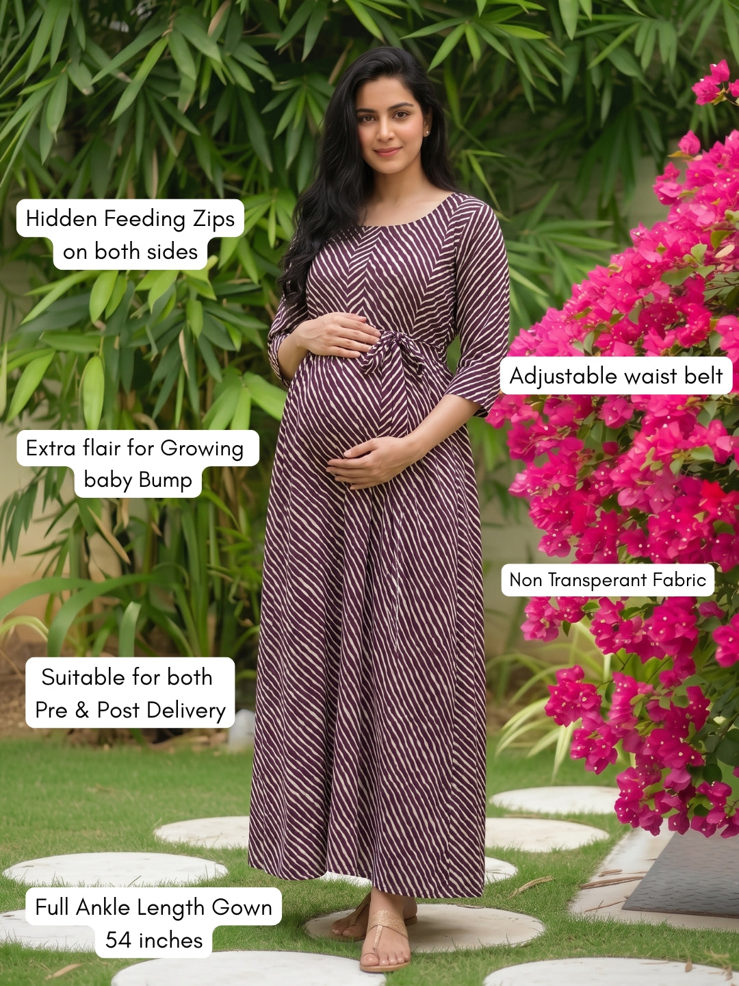 Lehriya - Brown - Maternity Dress with Feeding Zips - Soft Rayon