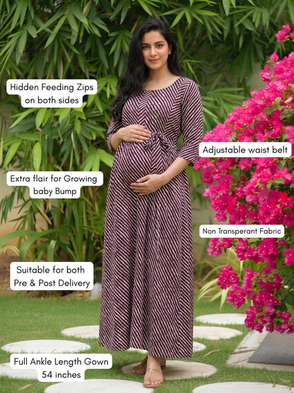 Lehriya - Brown - Maternity Dress with Feeding Zips - Soft Rayon