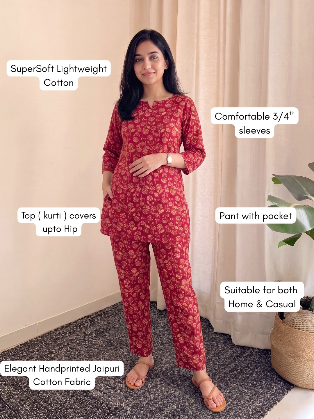 Red Cream Sunflower - Cord Set - Pure Cotton