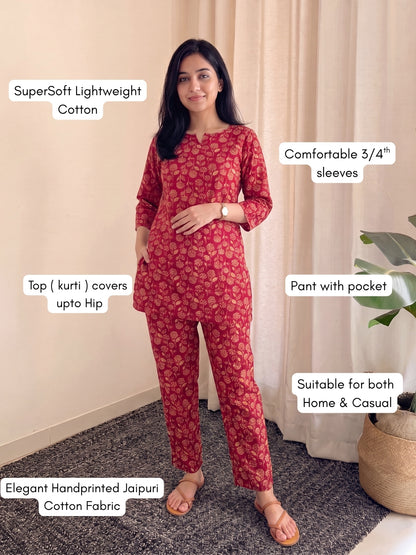 Red Cream Sunflower - Cord Set - Pure Cotton