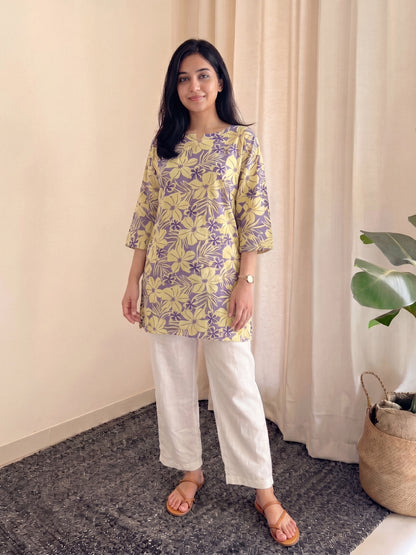 Lavender Cream - Cord Set with White Pant - Soft Rayon