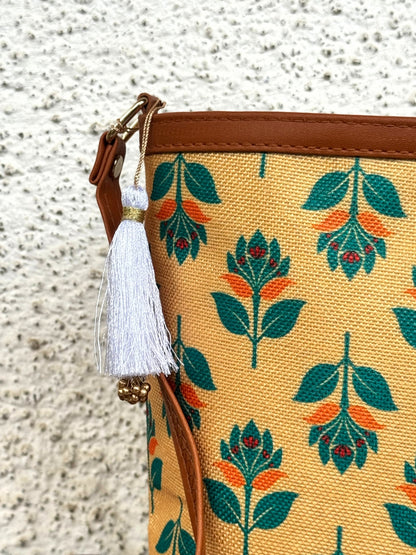 Minsk - 3 zip- Big size - Sling Bag - Yellow Green Flower