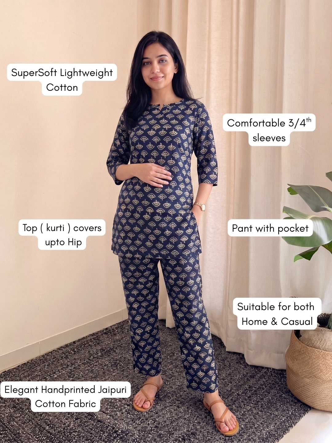 Blue Cream Sunflower - Cord Set - Pure Cotton