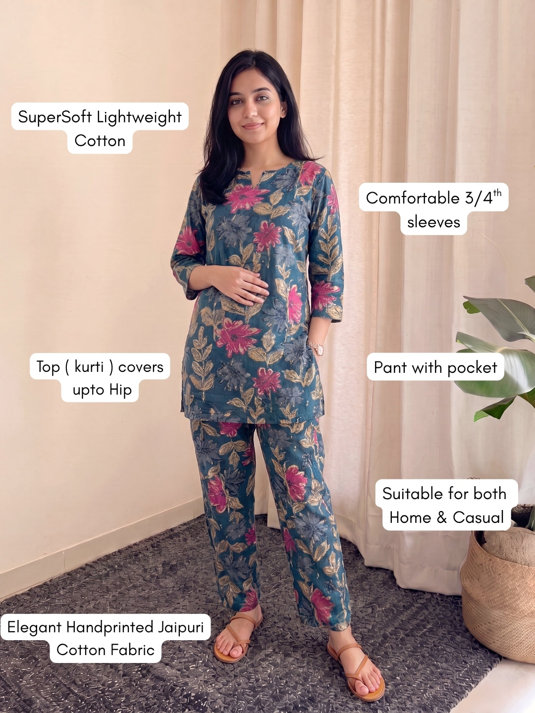 Blue Pink Sunflower - Cord Set - Pure Cotton