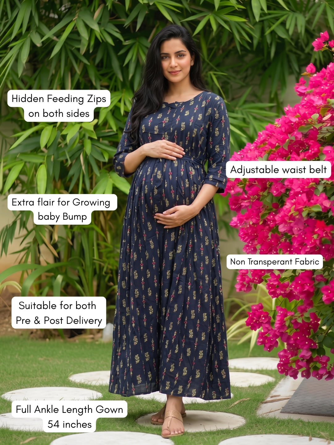 Belmira - Blue - Maternity Dress with Feeding Zips - Soft Rayon
