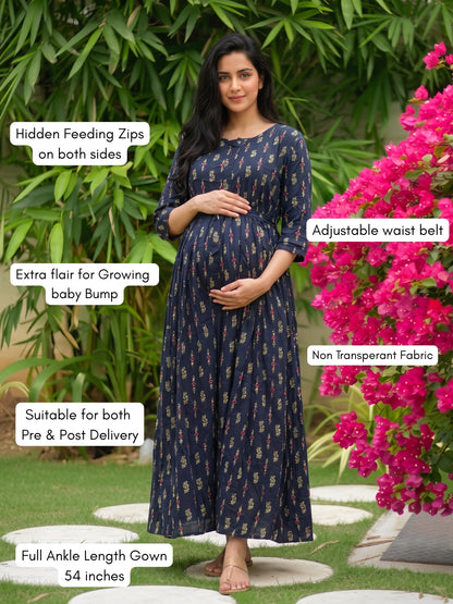 Belmira - Blue - Maternity Dress with Feeding Zips - Soft Rayon