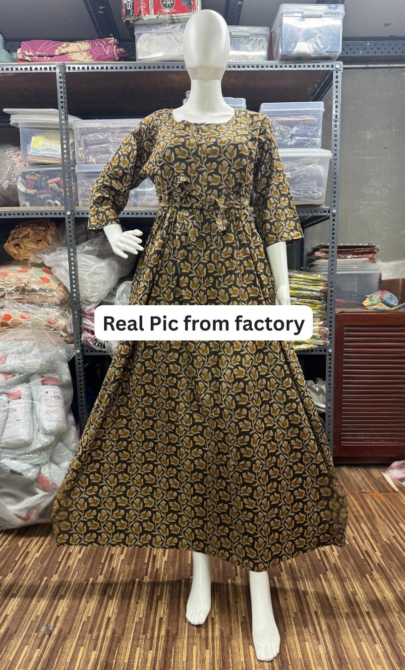 Tulip Flower - Brown - Maternity Kurti with Feeding Zips - Cotton Flex - Thicker Fabric