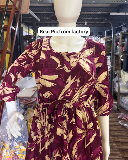 Jasmine Purple - Maternity Kurti with Feeding Zips - Soft Rayon