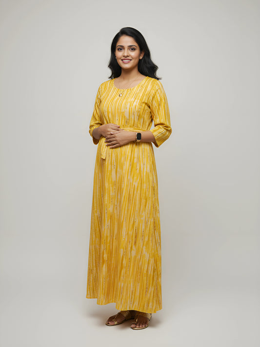 Tie Dye Shibori - Yellow - Maternity Kurti with Feeding Zips - Cotton Flex - Thicker Fabric