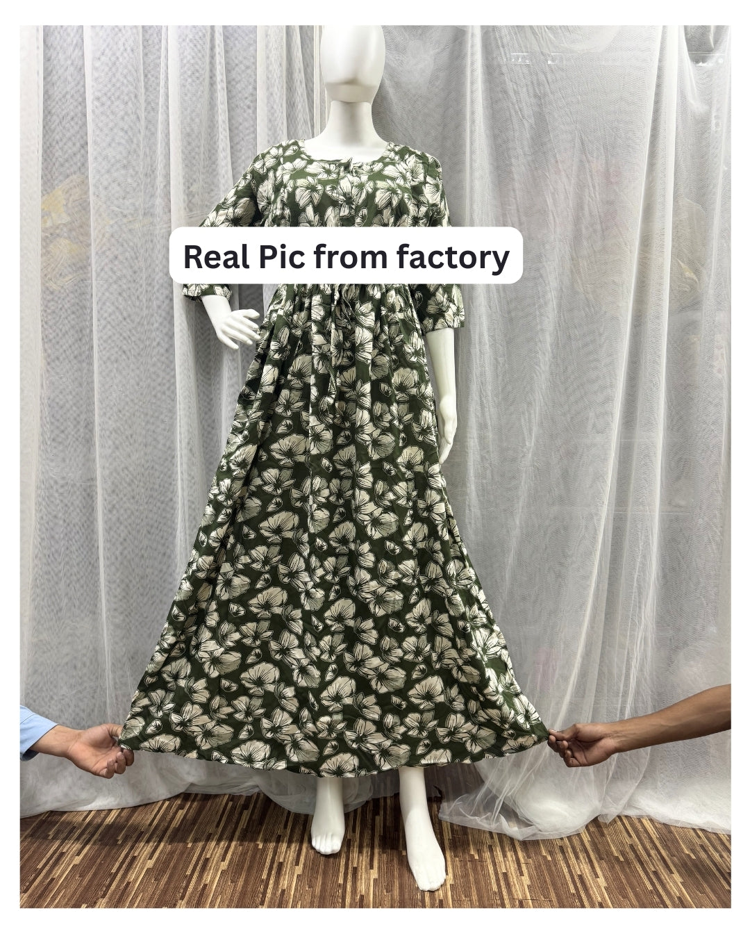 Hibiscus Green Flower - Maternity Kurti with Feeding Zips - Soft Rayon