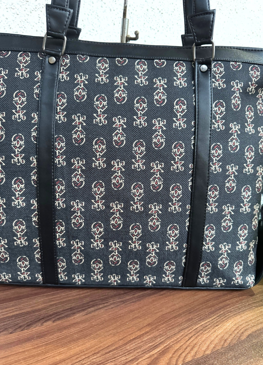 Black Ajrakh - Office & College Tote Bag with Laptop Compartment