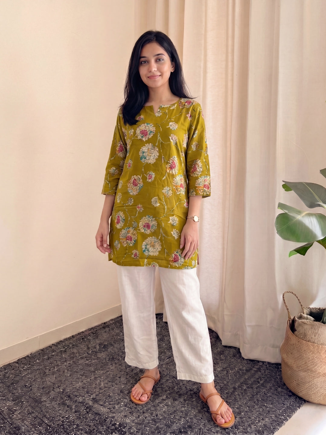 Desser Red Green - Cord Set with White Pant - Soft Rayon