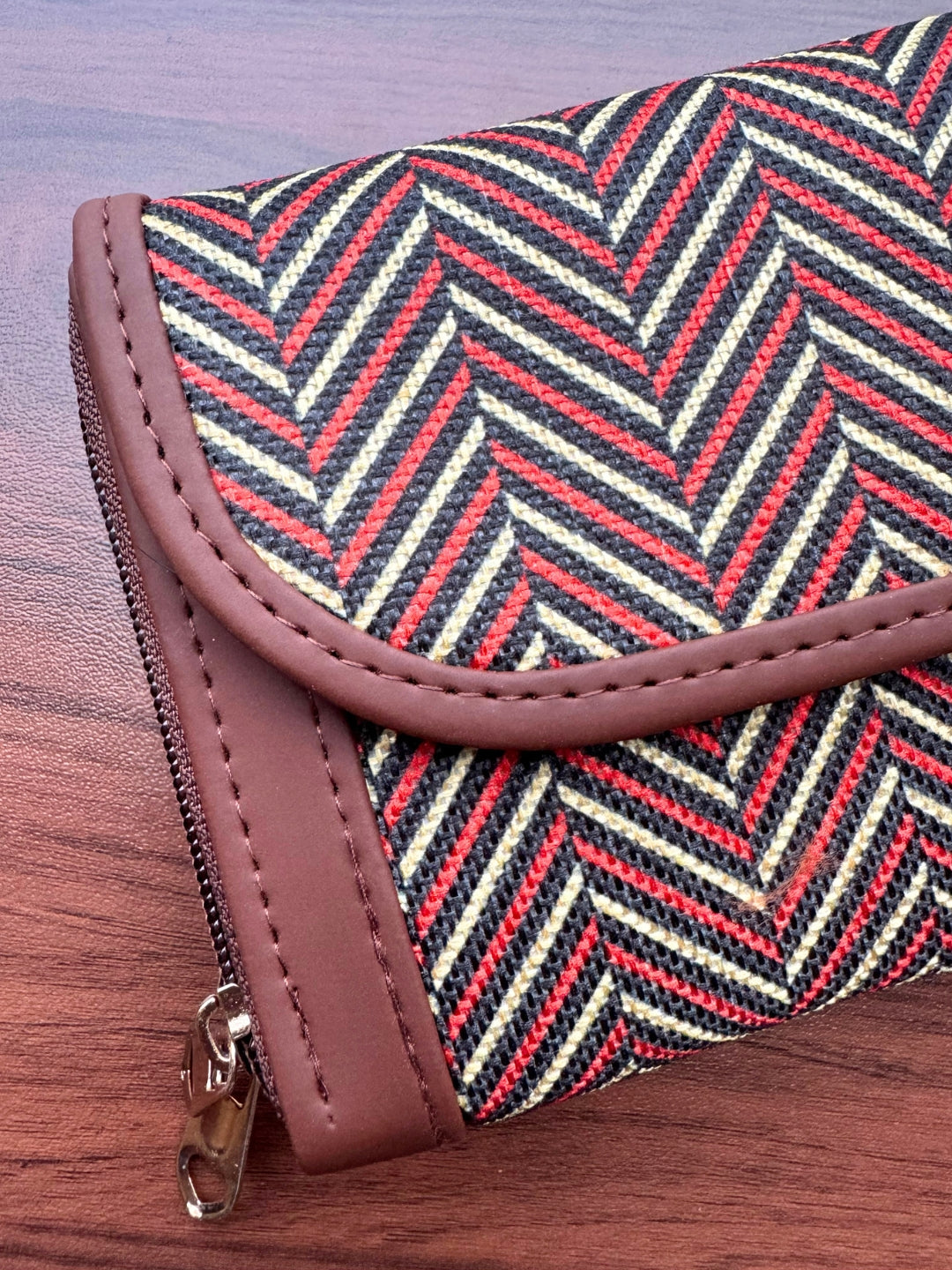 Black Maroon Wave - 2 pockets  - Trendy & Beautiful Womens Wallet